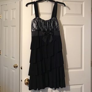 Black Ruffle Layered Dress with Lace Bodice 2X